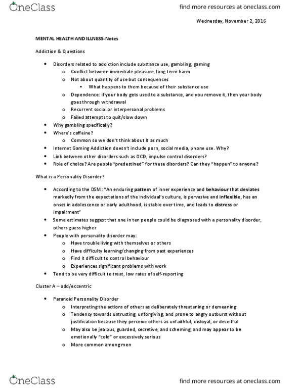 HLTHAGE 1CC3 Lecture Notes - Lecture 13: Personality Disorder, Caffeine, Schizotypal Personality Disorder thumbnail