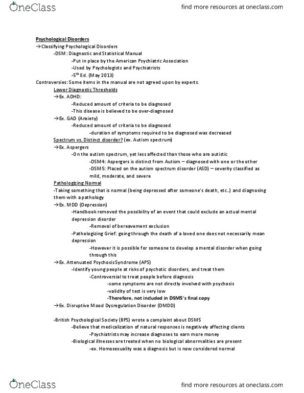PSYC 1000 Lecture Notes - Lecture 21: American Psychiatric Association, Asperger Syndrome, Overdiagnosis thumbnail