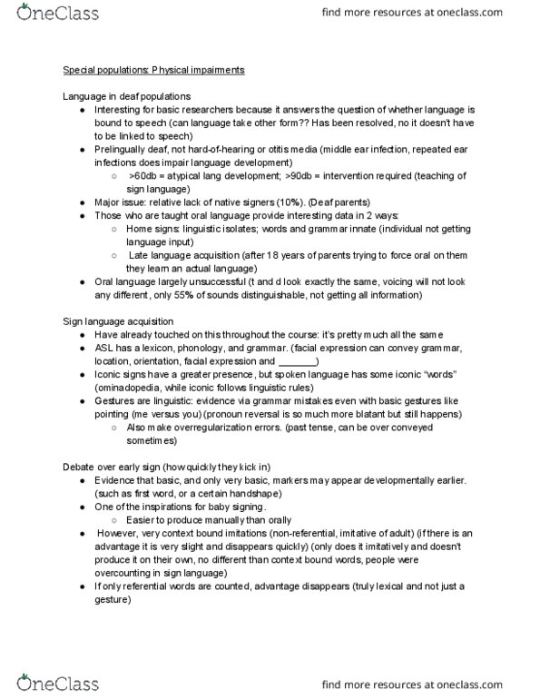 PSY 3136 Lecture Notes - Lecture 18: Prelingual Deafness, Otitis Media, Language Isolate thumbnail