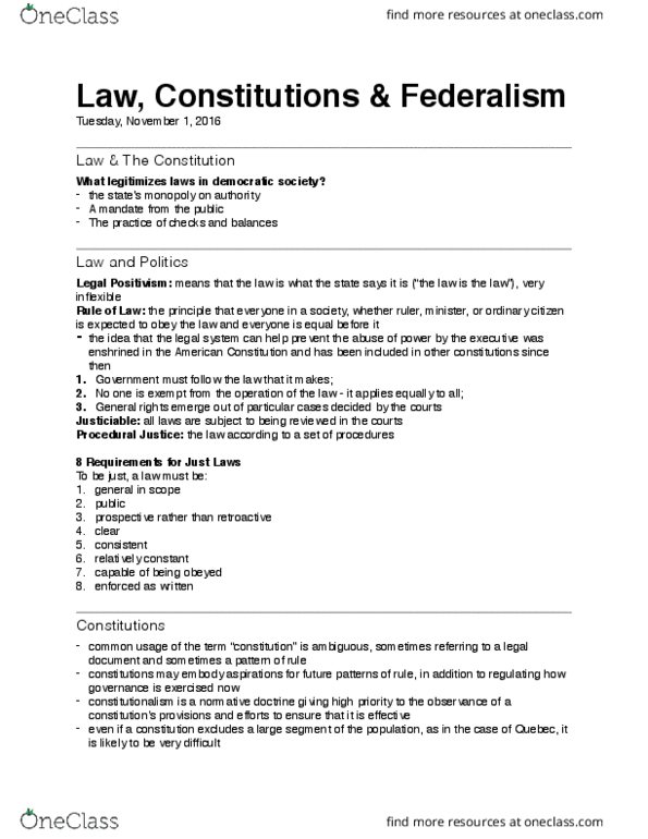 Political Science 1020E Lecture Notes - Lecture 8: Procedural Justice, Originalism, Proportional Representation thumbnail