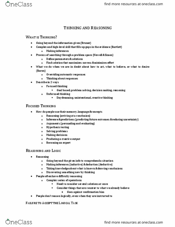 Psychology 2135A/B Lecture Notes - Lecture 17: Deductive Reasoning, Tacit Assumption, Confirmation Bias thumbnail