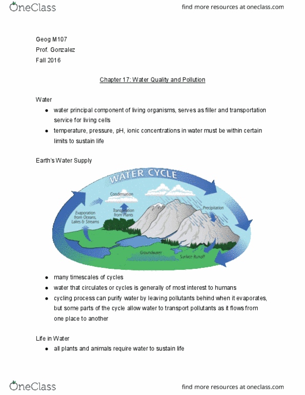 GEOG M107 Lecture Notes - Lecture 19: Water Pollution, Rachel Carson thumbnail