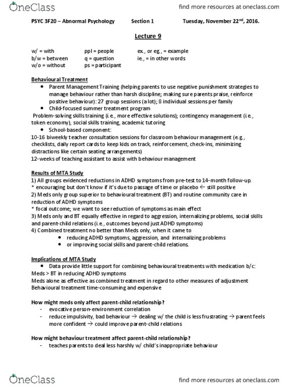 PSYC 3F20 Lecture Notes - Lecture 9: Parent Management Training, Antisocial Personality Disorder, Contingency Management thumbnail