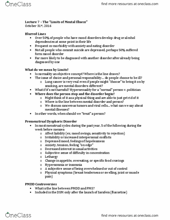 HLTHAGE 1CC3 Lecture Notes - Lecture 7: Mood Disorder, Lung Cancer, Mental Disorder thumbnail