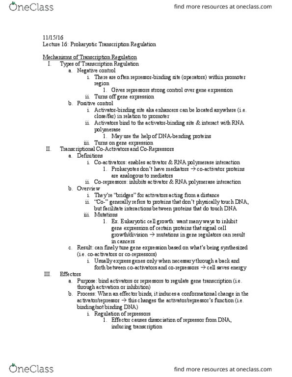 LIFESCI 3 Lecture Notes - Lecture 16: Lac Repressor, Glycosidic Bond, Allolactose thumbnail