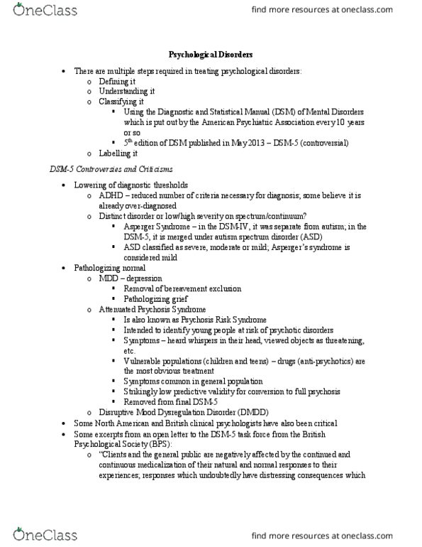 PSYC 1000 Lecture Notes - Lecture 18: American Psychiatric Association, Asperger Syndrome, Dsm-5 thumbnail