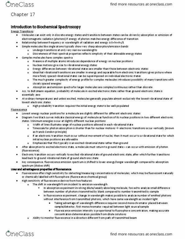 CHEM 156 Lecture Notes - Lecture 17: Molecular Electronic Transition, Emission Spectrum, Stokes Shift thumbnail