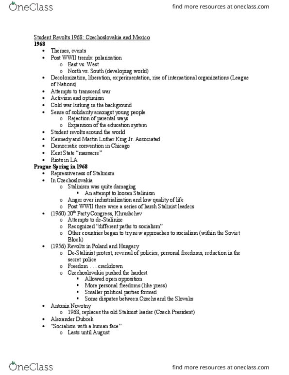 HIST 1150 Lecture Notes - Lecture 24: Brezhnev Doctrine, Nikita Khrushchev, Carlos A. Madrazo thumbnail