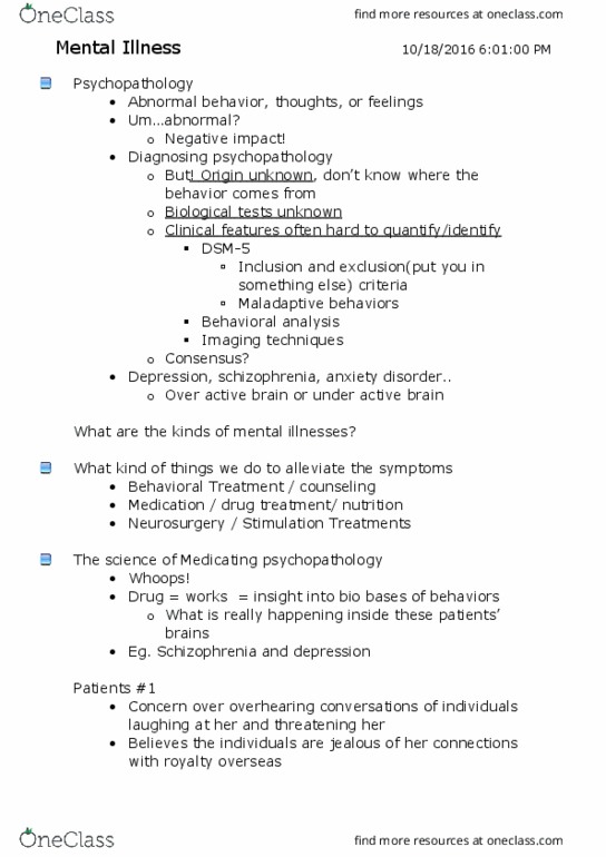 PSYC1110 Lecture Notes - Lecture 12: Serotonin Receptor Agonist, Tricyclic Antidepressant, Disorganized Schizophrenia thumbnail