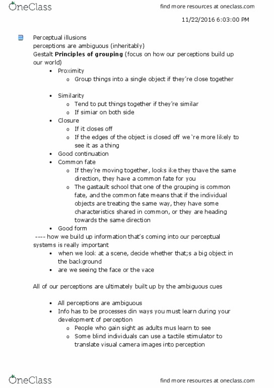 PSYC1110 Lecture Notes - Lecture 16: Primary Olfactory Cortex, Olfactory Bulb, Olfactory Receptor thumbnail