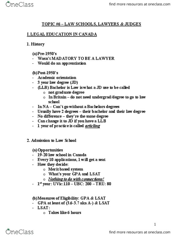 CRIM 135 Lecture Notes - Lecture 9: Law School Admission Test, Bachelor Of Laws, Education In Canada thumbnail