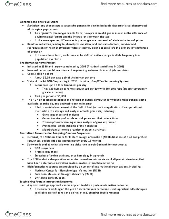 BSC 114 Lecture Notes - Lecture 20: European Molecular Biology Laboratory, Human Genome Project, Woolly Mammoth thumbnail