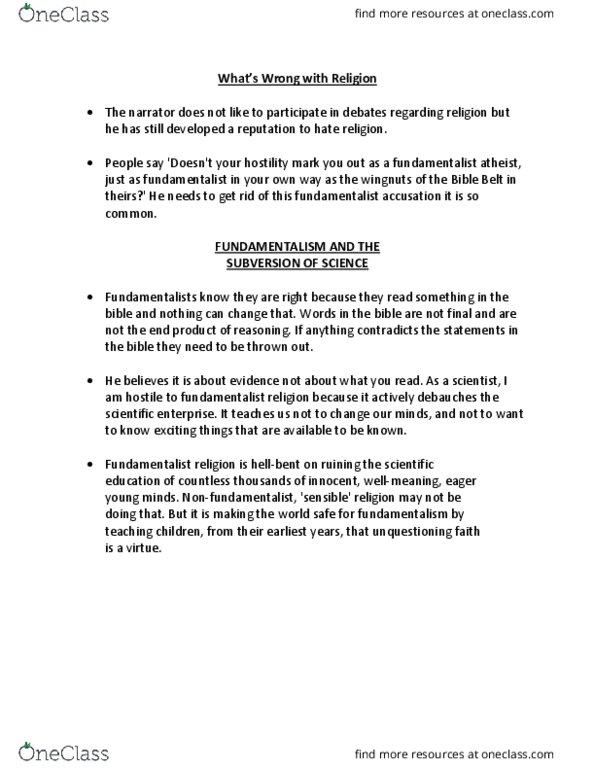 RELS 161 Chapter Notes - Chapter Week 10: Consequentialism, Michael Bray, Australopithecus thumbnail