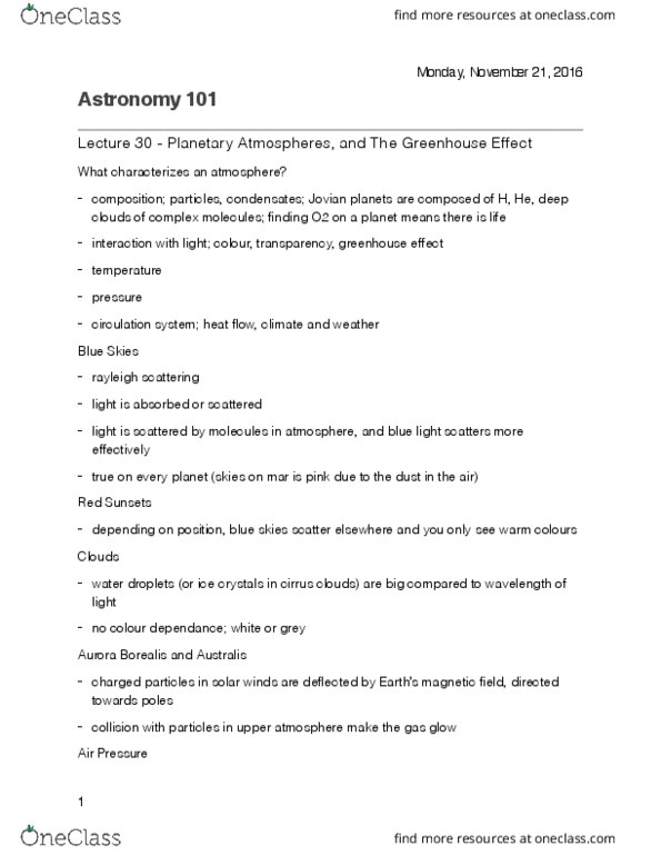 ASTR 101 Lecture Notes - Lecture 30: Rayleigh Scattering, Cool Air, Thermosphere thumbnail