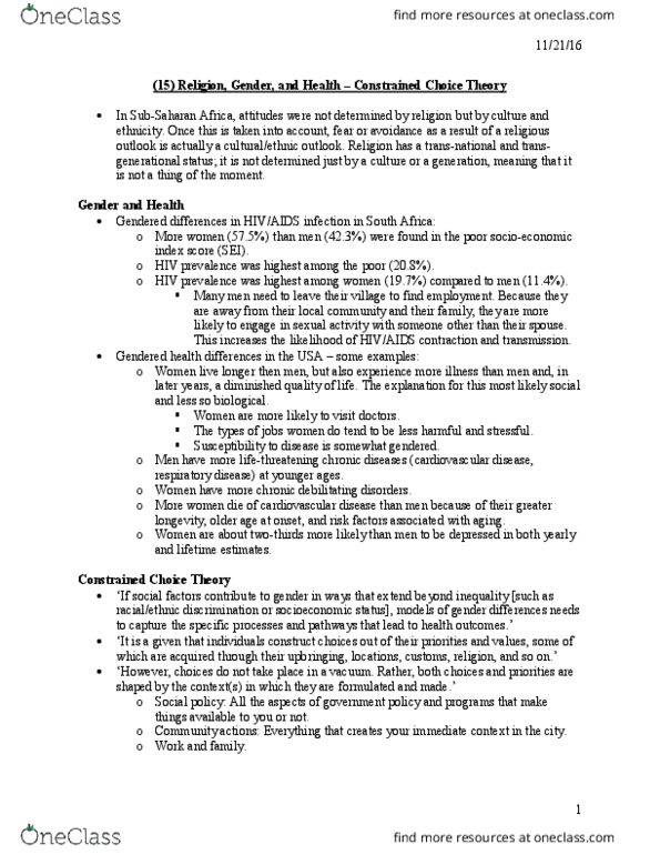 SRS 2398 Lecture Notes - Lecture 15: Sub-Saharan Africa, Glasser'S Choice Theory, Cardiovascular Disease thumbnail