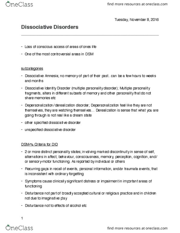 PSYCH 2AP3 Lecture 13: Dissociative Disorders thumbnail