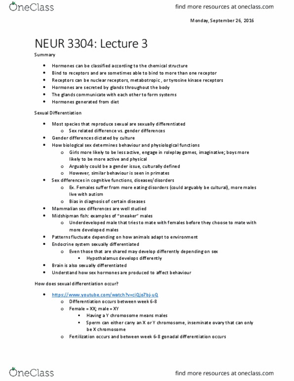 NEUR 3304 Lecture Notes - Lecture 3: Midshipman Fish, Allosome, Y Chromosome thumbnail