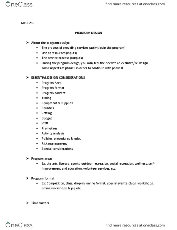 AHSC 260 Lecture Notes - Lecture 7: Risk Management, Reactive Planning thumbnail