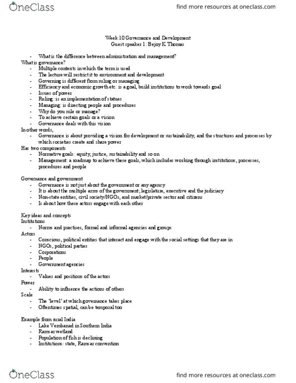 INDEV101 Lecture Notes - Lecture 10: Ramsar Convention, Vembanad, Alarm Clock thumbnail