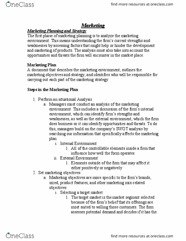 MKT 2221 Lecture Notes - Lecture 10: Marketing Mix, Pricing Strategies, Swot Analysis thumbnail