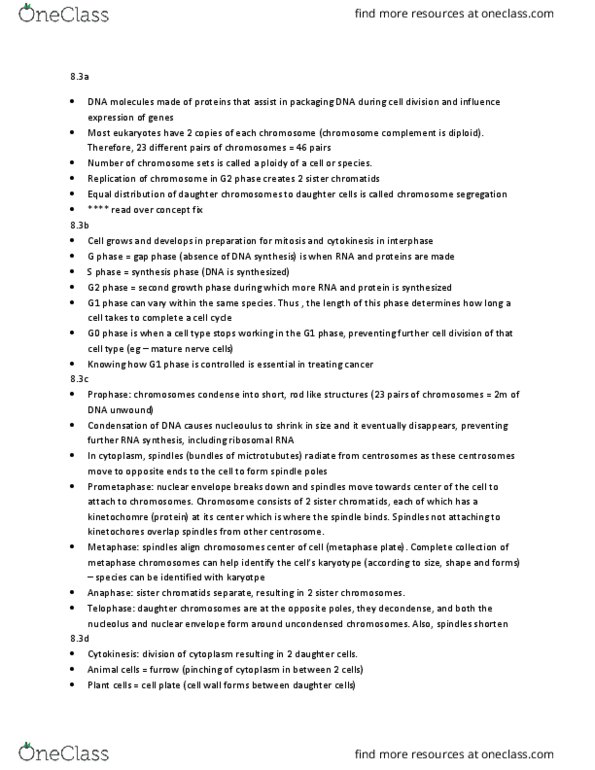 BIOL 1000 Chapter Notes - Chapter 8: Microtubule Organizing Center, Sister Chromatids, G1 Phase thumbnail