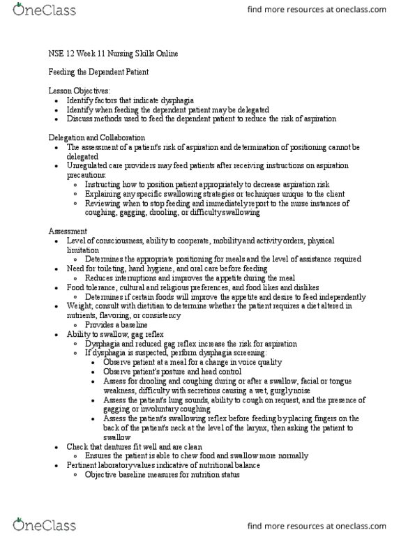 NSE 12A/B Chapter Notes - Chapter 37: Pharyngeal Reflex, Oral Hygiene, Towel thumbnail