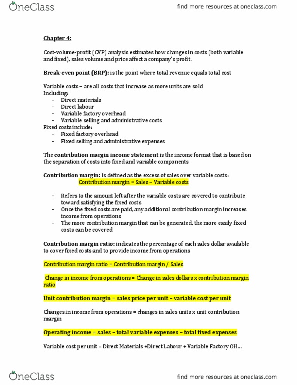 ACC 406 Lecture Notes - Lecture 2: Contribution Margin, Operating Leverage, Earnings Before Interest And Taxes thumbnail