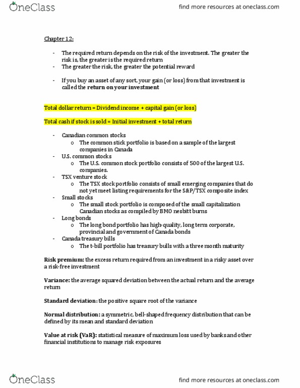 FIN 300 Lecture Notes - Lecture 10: Bmo Nesbitt Burns, Dividend Yield, Efficient-Market Hypothesis thumbnail