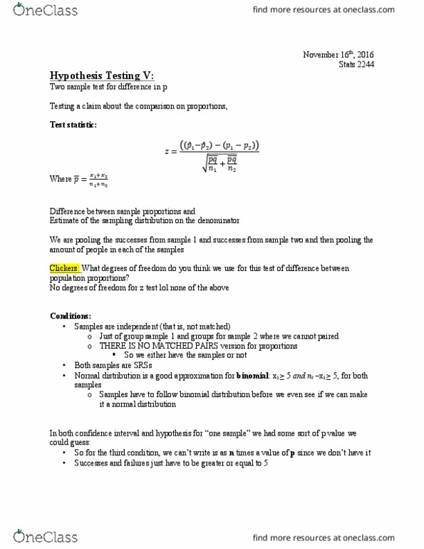 Statistical Sciences 2244A/B Lecture Notes - Lecture 16: Breast Cancer, Binomial Distribution, Test Statistic thumbnail