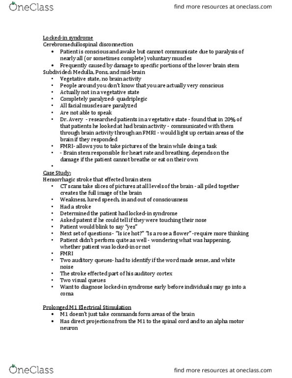 Kinesiology 1080A/B Lecture Notes - Lecture 5: Alpha Motor Neuron, Brainstem, Auditory Cortex thumbnail