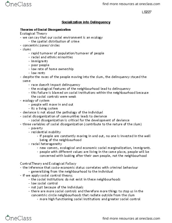 LS227 Lecture Notes - Lecture 32: Social Control Theory, Social Disorganization Theory, Fallacy thumbnail