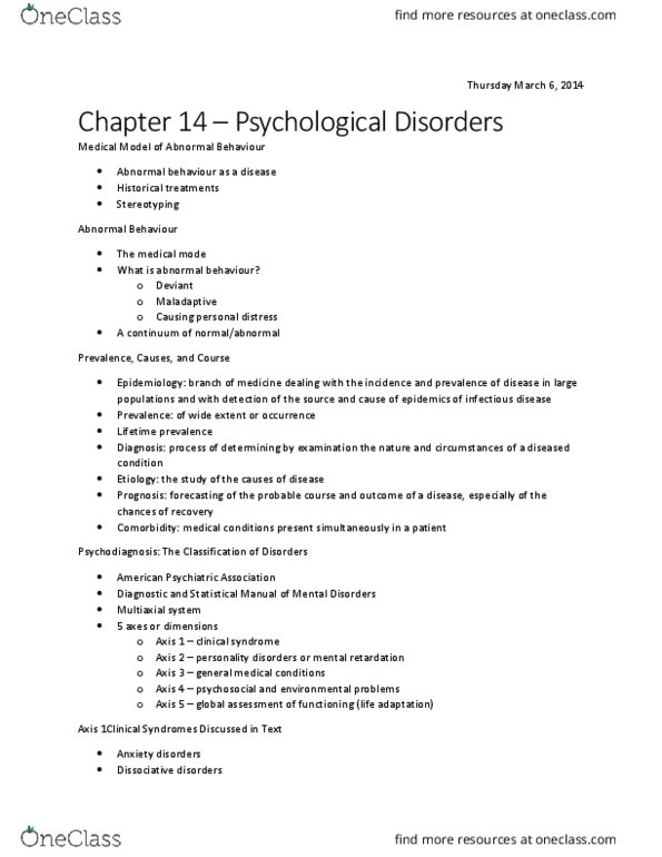 PSYC 2400 Lecture Notes - Lecture 12: Obsessive–Compulsive Disorder, American Psychiatric Association, Generalized Anxiety Disorder thumbnail