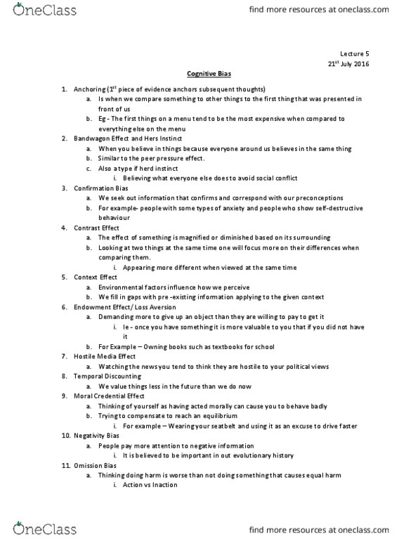 CGSC 1001 Lecture Notes - Lecture 5: Herd Behavior, Confirmation Bias, Peer Pressure thumbnail