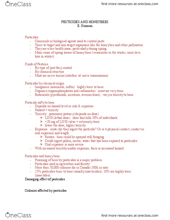 ENVS 2210 Lecture Notes - Lecture 20: Pyrethroid, Pesticide, Organophosphate thumbnail