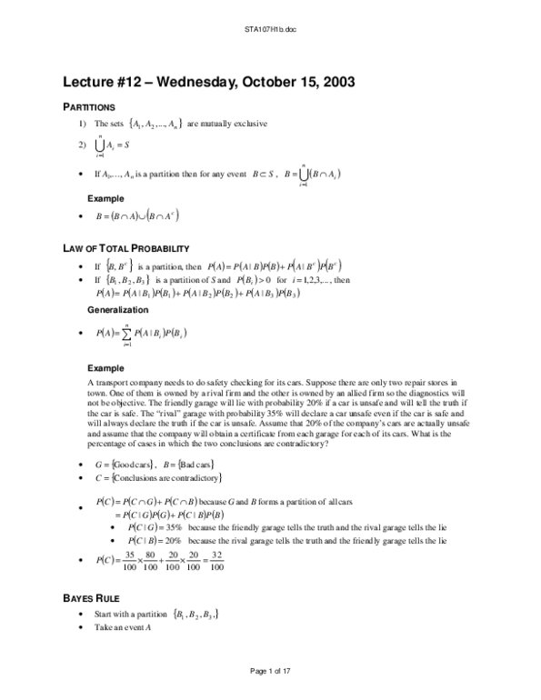 STA130H1 Lecture Notes - Random Variable, Sequence, Sample Space thumbnail