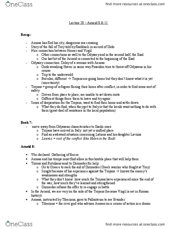 CLASSICS 1B03 Lecture Notes - Lecture 20: Aeneid, Rutuli, Latinus thumbnail