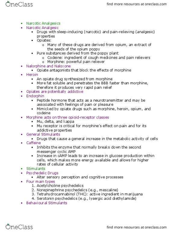 PSY 2301 Lecture Notes - Lecture 13: Nalorphine, Analgesic, Morphine thumbnail
