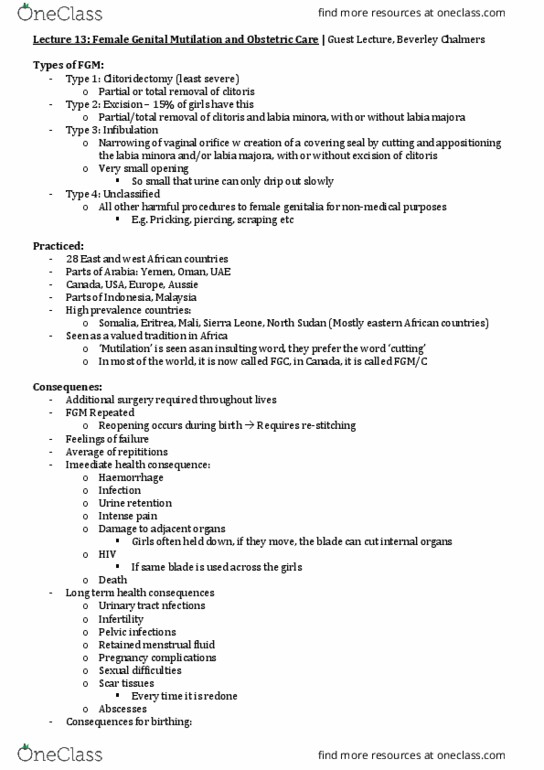 PSYC 333 Lecture Notes - Lecture 13: Uterine Atony, Snowball Sampling, Clitoridectomy thumbnail