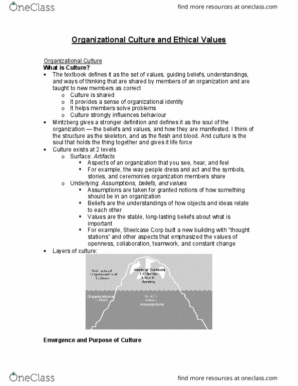 BU398 Chapter Notes - Chapter 10: Organizational Chart, Organisation Climate, Steelcase thumbnail