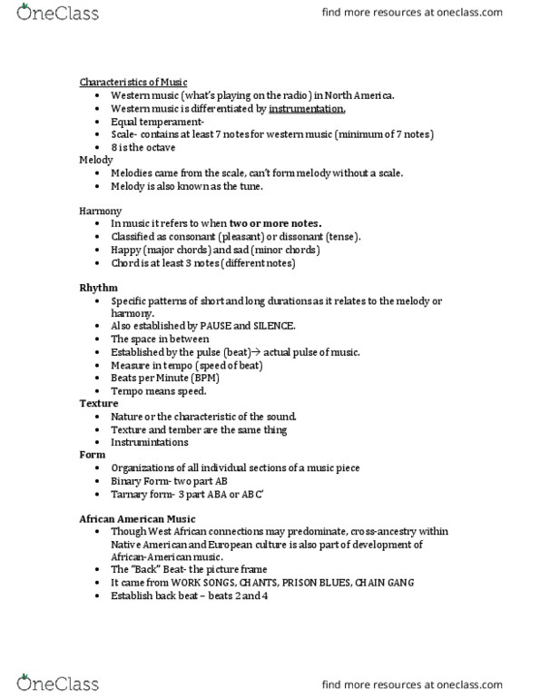 MUSI 2520 Lecture Notes - Lecture 1: Equal Temperament, Bessie Smith, African-American Music thumbnail