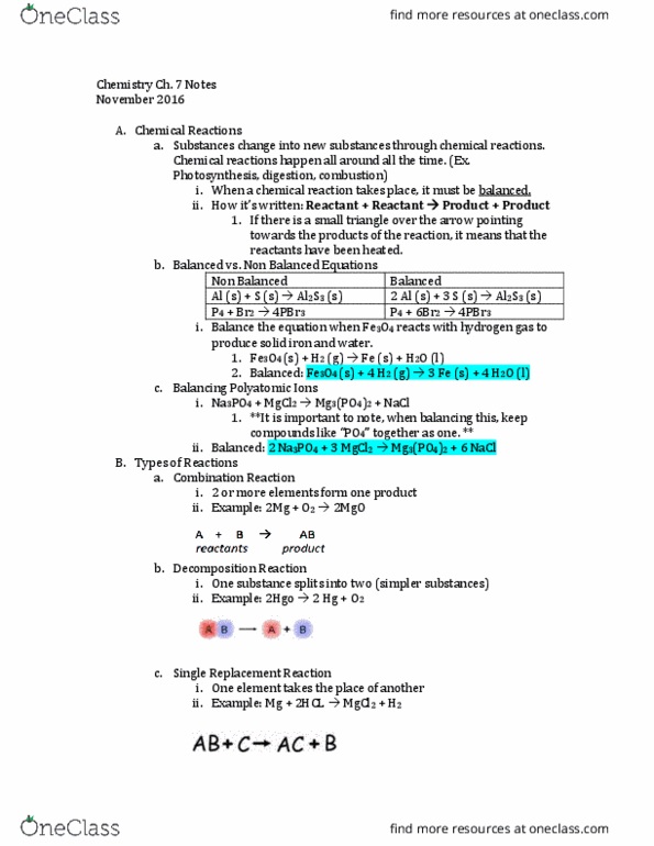 CHE 101 Lecture Notes - Lecture 7: Reagent, Photosynthesis, Robert Andrews Millikan thumbnail