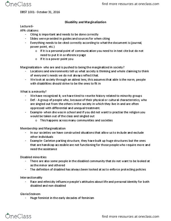 DBST 1001 Lecture Notes - Lecture 6: Gloria Steinem, Stella Young, Microsoft Powerpoint thumbnail