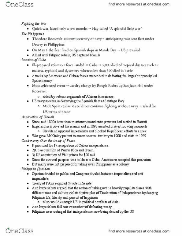 HIST 011 Lecture Notes - Lecture 6: William Jennings Bryan, Platt Amendment, Teller Amendment thumbnail