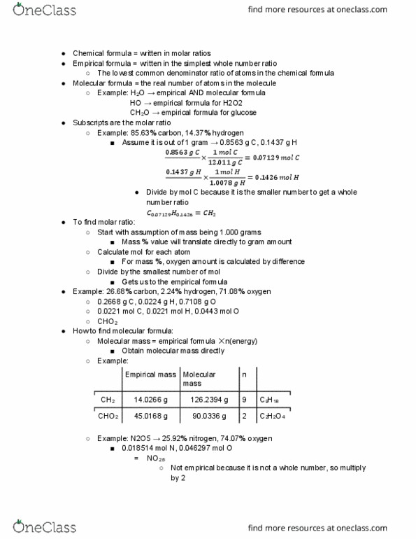 CHEM 1122 Lecture Notes - Lecture 18: Molecular Mass, Empirical Formula, Chemical Formula thumbnail