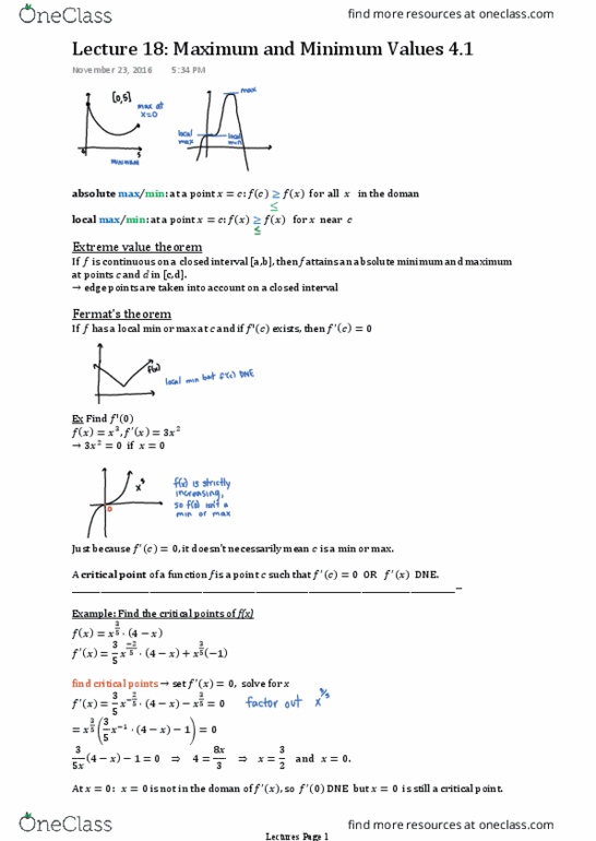 MAT 1320 Lecture Notes - Lecture 18: Minimax, Constant Function, Mean Value Theorem thumbnail