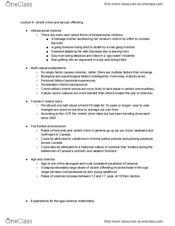 CRIM 101 Lecture Notes - Lecture 9: Sexual Assault, Domestic Violence, Relative Deprivation thumbnail