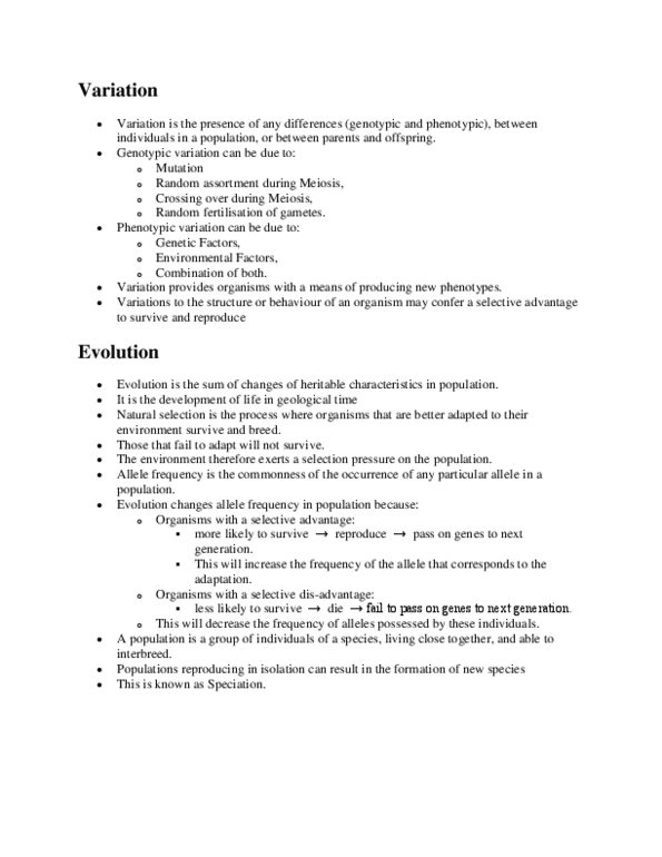 BLG 251 Lecture Notes - Meiosis, Genotype, Mutation thumbnail