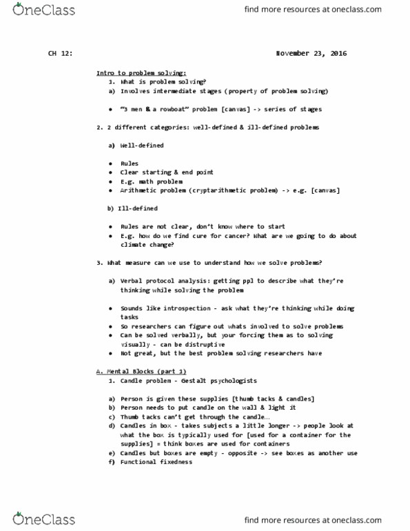 PSYC 221 Lecture Notes - Lecture 11: Drawing Pin, Functional Fixedness, Radiation Therapy thumbnail