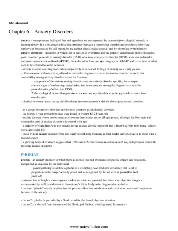 PSYB32H3 Chapter Notes - Chapter 6: Generalized Anxiety Disorder, Obsessive–Compulsive Disorder, Panic Disorder thumbnail