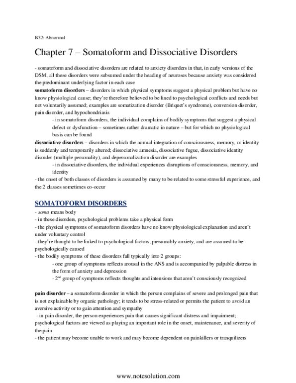 PSYB32H3 Chapter Notes - Chapter 7: Factitious Disorder, Etiology, Dissociative Identity Disorder thumbnail